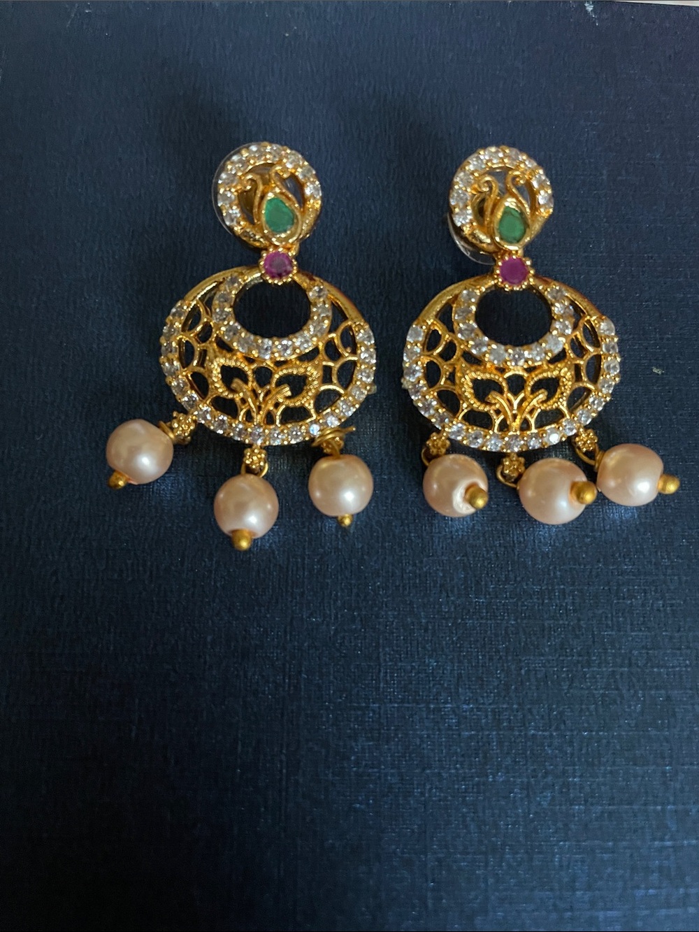 Gold-Tone Pearl Drop Filigree Earrings - Unbranded